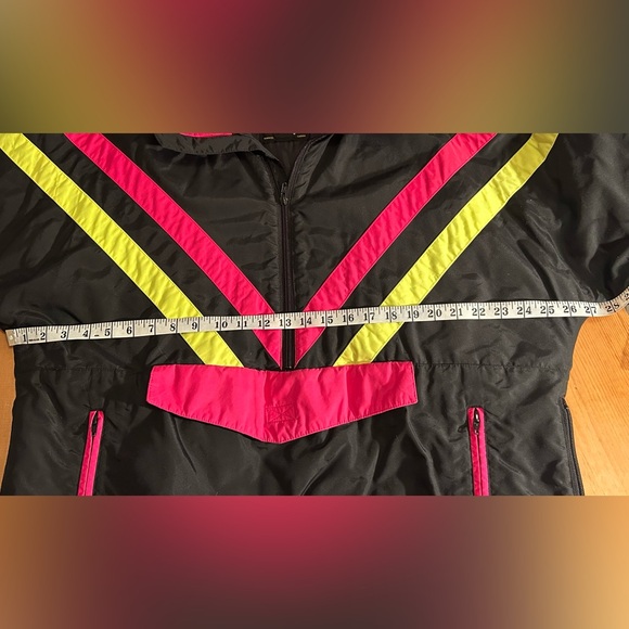 Vintage 1990s Neon Ski Jacket Thinsulate Pullover Black Pink Lime Retro - Picture 6 of 7